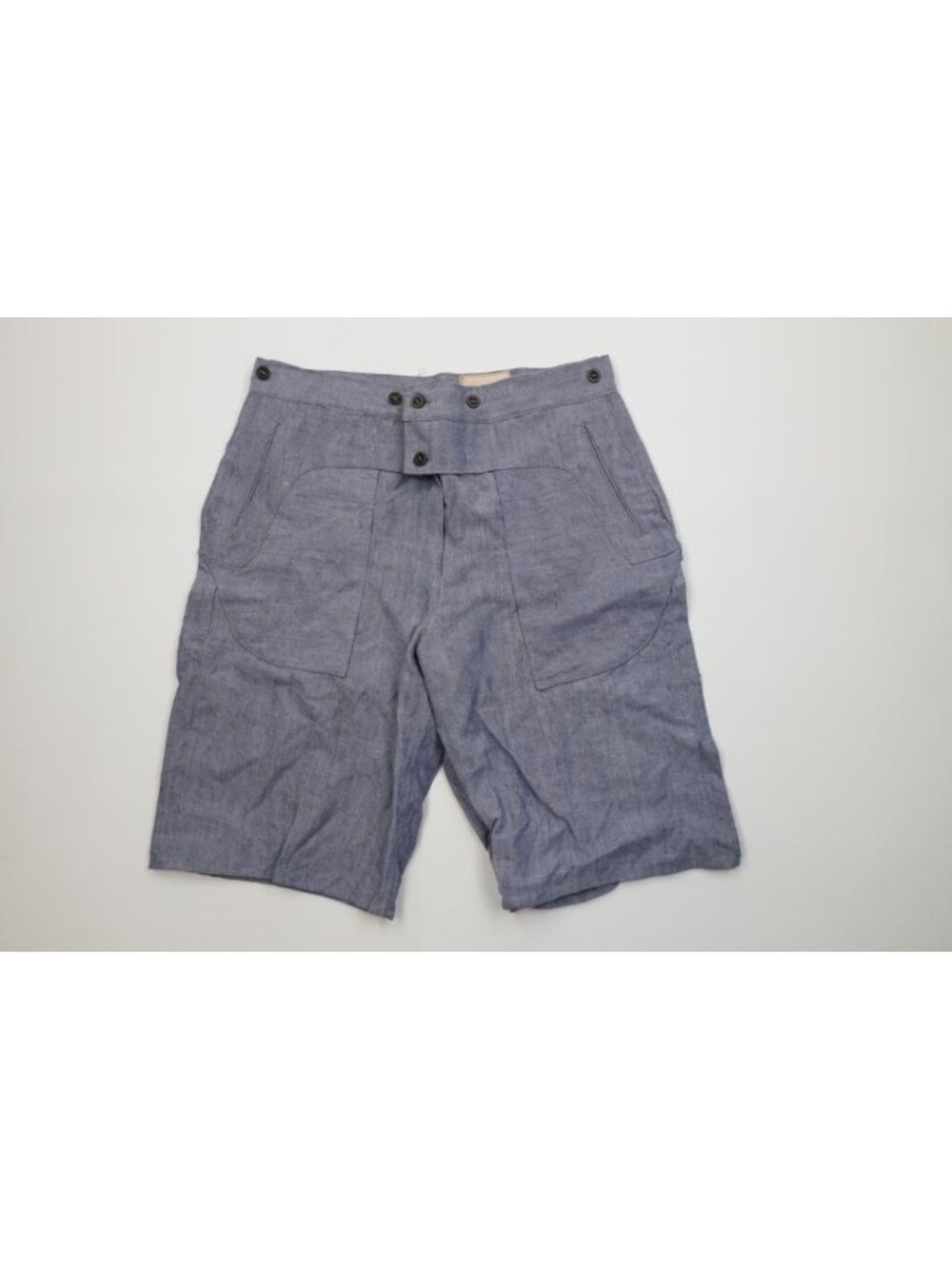 Vtg 50s France Military Mens 36 Linen Ramie Chambray Navy Sailor Shorts Blue